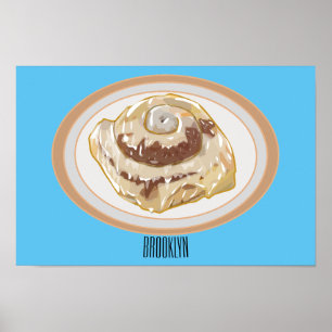 Cinnamon roll cartoon illustration poster