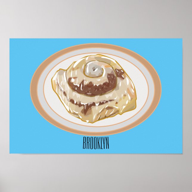 Cinnamon roll cartoon illustration poster (Front)