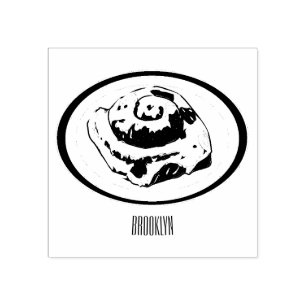 Cinnamon roll cartoon illustration rubber stamp
