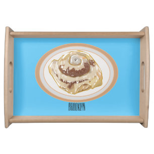 Cinnamon roll cartoon illustration serving tray