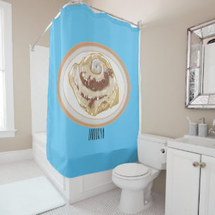 Cinnamon roll cartoon illustration shower curtain