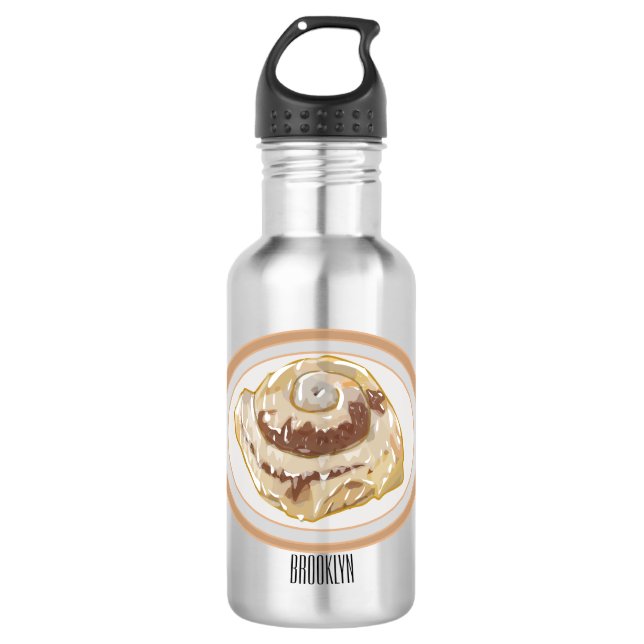 Cinnamon roll cartoon illustration stainless steel water bottle (Front)