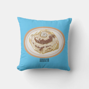 Cinnamon roll cartoon illustration throw pillow