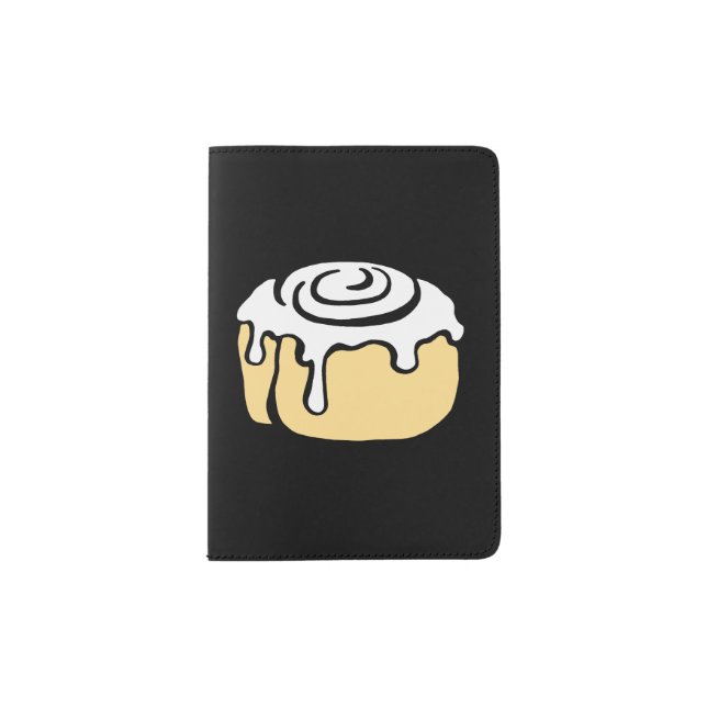 Cinnamon Roll Honey Bun Cute Cartoon Design Black Passport Holder (Front)