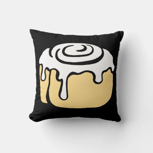 Cinnamon Roll Honey Bun Cute Cartoon Design Black Throw Pillow