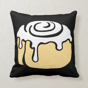 Cinnamon Roll Honey Bun Cute Cartoon Design Black Throw Pillow