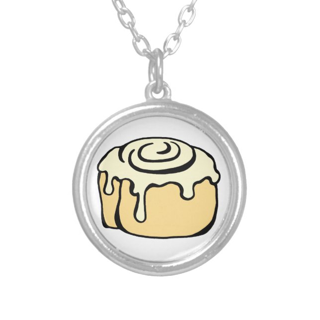 Cinnamon Roll Honey Bun Cute Cartoon Design Silver Plated Necklace (Front)