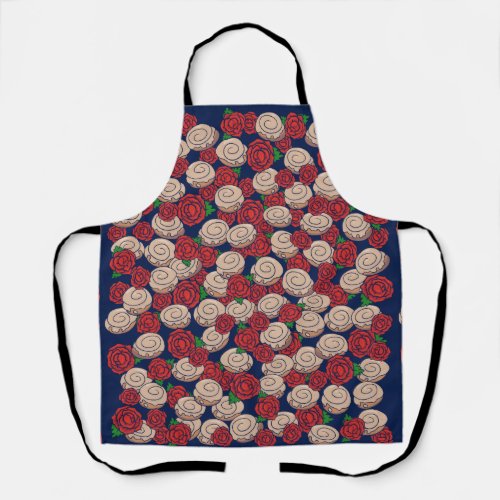 Cinnamon Roll Lovers Roses Floral Foodie Humor Apron