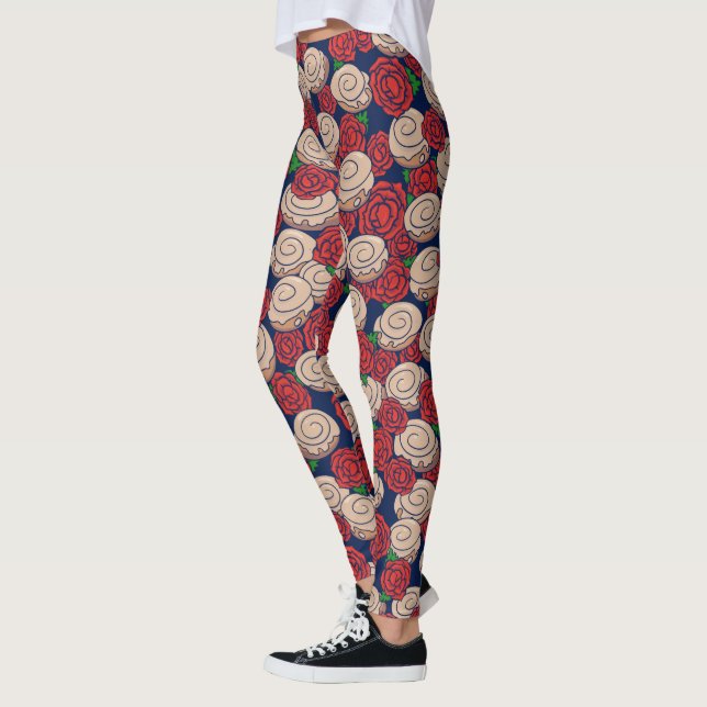Cinnamon Roll Lovers Roses Floral Foodie Humor Leggings (Left)