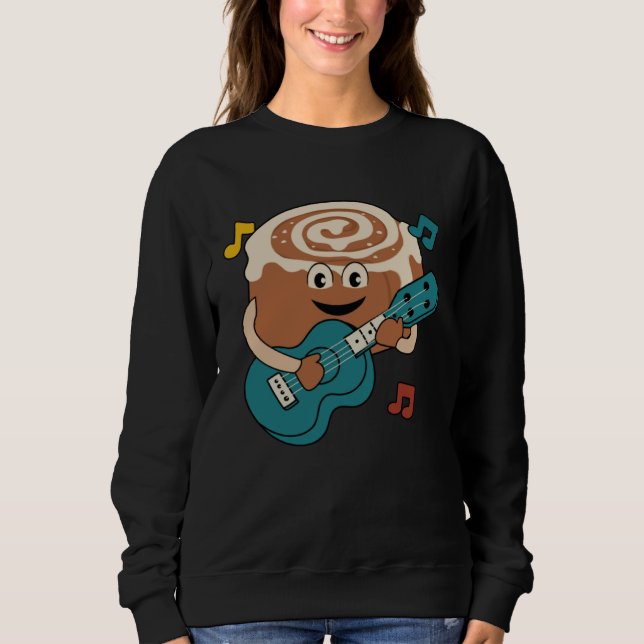 Cinnamon Roll Ukulele Player Musician Clef Sweatshirt (Front)