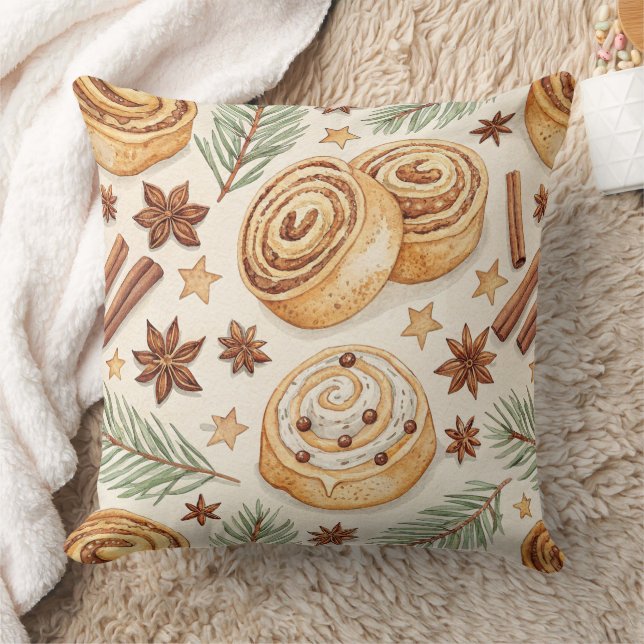 Cinnamon Rolls and Spices - Holiday Baking Throw Pillow (Blanket)