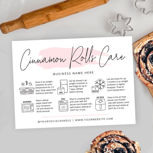 Cinnamon Rolls Care Instructions Watercolor Bakery Business Card