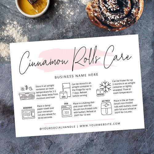 Cinnamon Rolls Care  Reheating Guide Pink Bakery Thank You Card