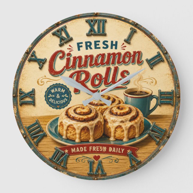 Cinnamon Rolls Coffee & Bakery Rustic Baking Gift Large Clock (Front)