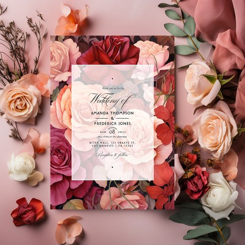 Cinnamon Rose and Dusty Rose Floral Wedding Invitation