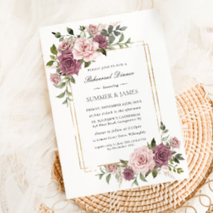 Cinnamon Rose Blush Floral Boho Rehearsal Dinner Invitation
