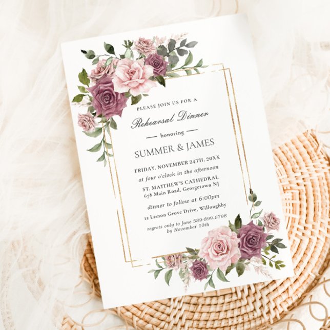 Cinnamon Rose Blush Floral Boho Rehearsal Dinner Invitation (Creator Uploaded)