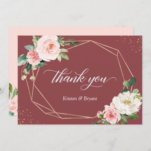 Cinnamon Rose Blush Floral Gold Geometric Wedding Thank You Card - Cinnamon Rose Blush Floral Gold Geometric Wedding Thank You Card. 
(1) For further customization, please click the "customize further" link and use our design tool to modify this template. 
(2) If you need help or matching items, please contact me.