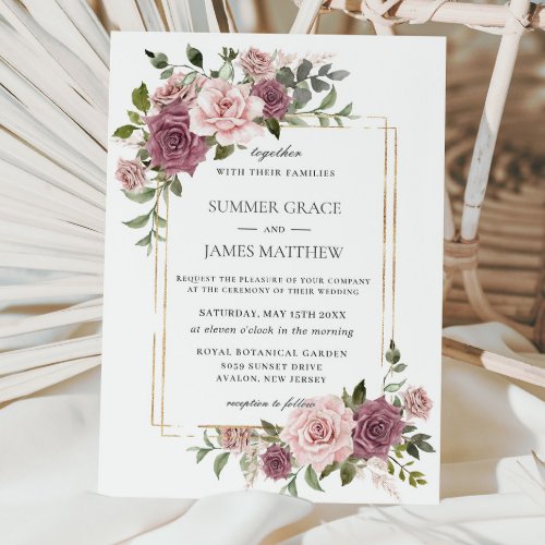 Cinnamon Rose Blush Floral Greenery Boho Wedding Invitation