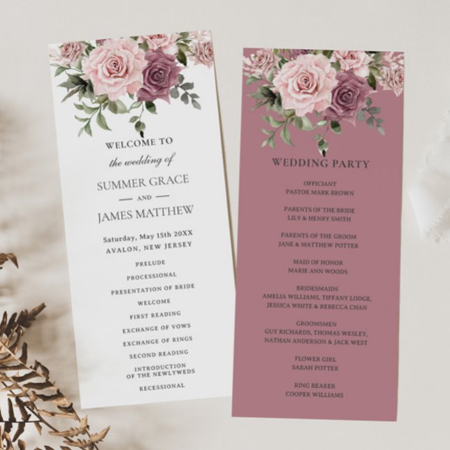 Cinnamon Rose Blush Floral Greenery Boho Wedding Program (Creator Uploaded)
