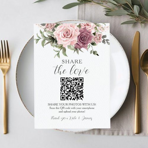 Cinnamon Rose Blush Floral QR Share Photos Wedding Thank You Card