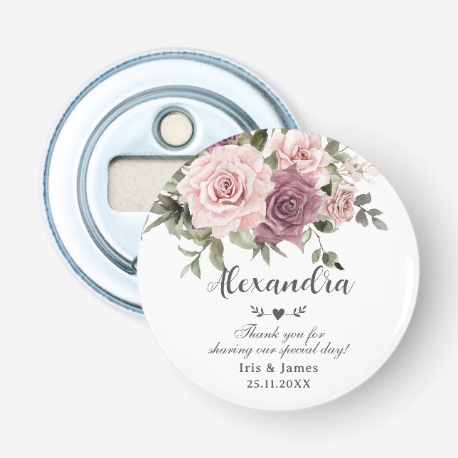 Cinnamon Rose Blush Floral Wedding Favor Bottle Opener (Front)