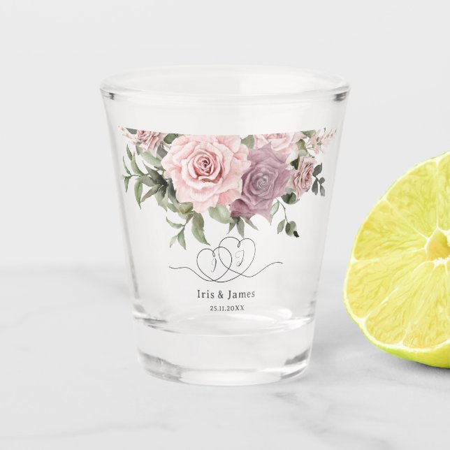 Cinnamon Rose Blush Floral Wedding Favor Shot Glass (Front)