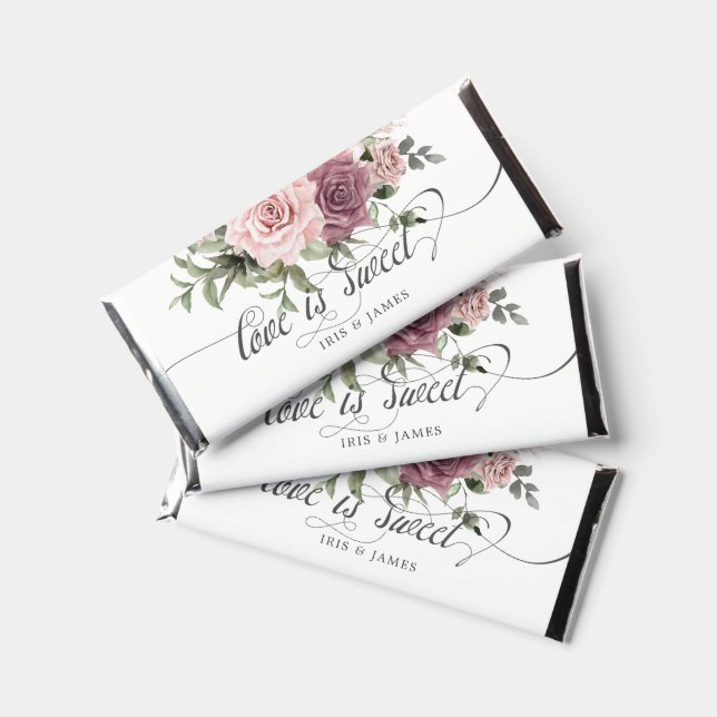 Cinnamon Rose Blush Floral Wedding Love is Sweet  Hershey Bar Favors (Front)
