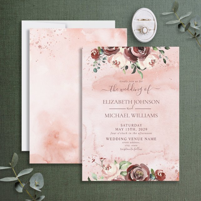 Cinnamon Rose Dusty Rose Gold Watercolor Script Invitation (Creator Uploaded)