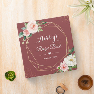 Cinnamon Rose Floral Bridal Shower Recipe Book 3 Ring Binder
