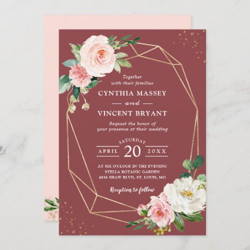 Cinnamon Rose Floral Geometric Elegance Wedding Invitation