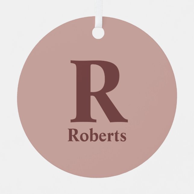 Cinnamon Rose Initial/First/Family Name Metal Ornament (Front)