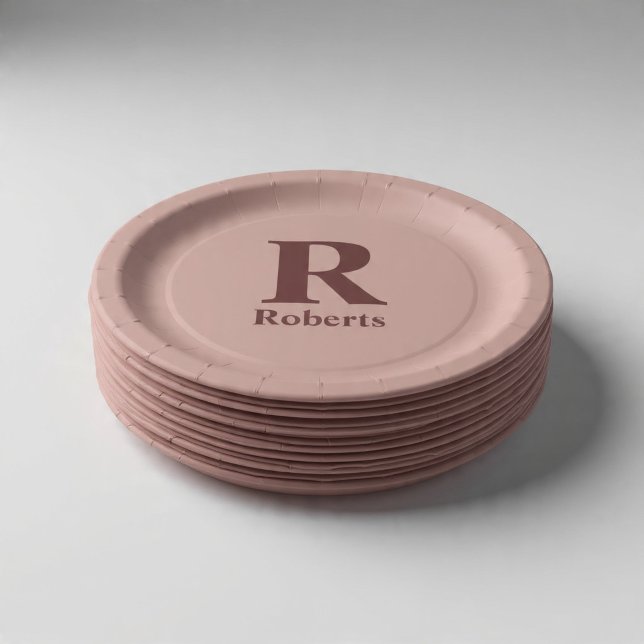 Cinnamon Rose Monogram Name Paper Plates (Creator Uploaded)