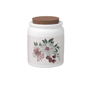 cinnamon rose pink & white floral greenery candy jar