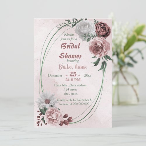 cinnamon rose white floral geometric bridal shower invitation