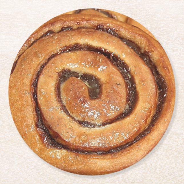 Cinnamon Snail Pastry Quirky Round Paper Coaster (Front)