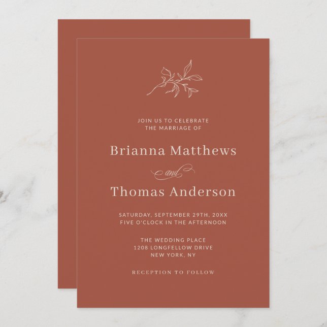 Cinnamon Spice Simple Elegant Fall Wedding Invitation (Front/Back)