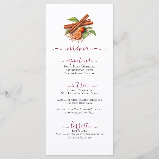 Cinnamon Sticks & Orange Slices Celebration Menu (Front)