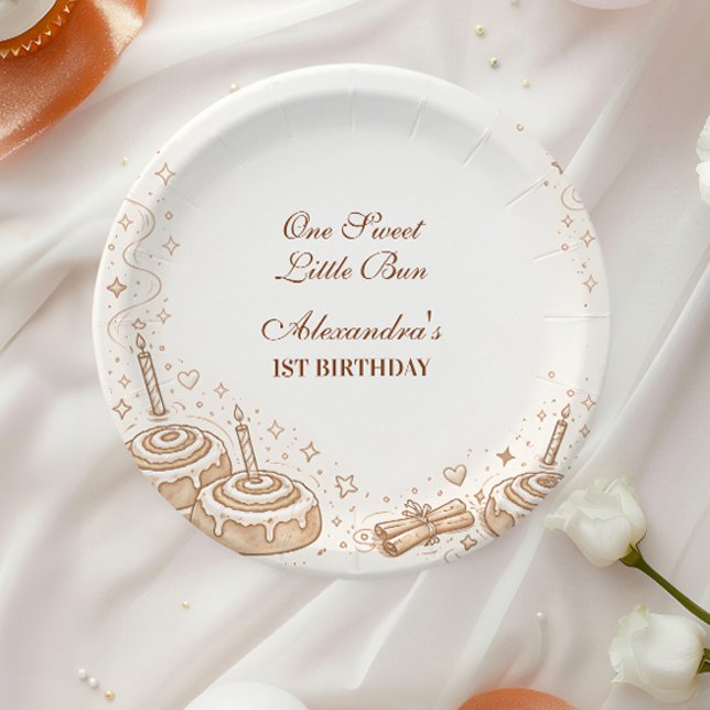 Cinnamon Swirl Little Bun 1st Birthday Paper Plates (Creator Uploaded)