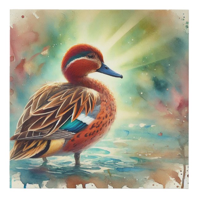 Cinnamon Teal 231024AREF119 - Watercolor Faux Canvas Print (Front)