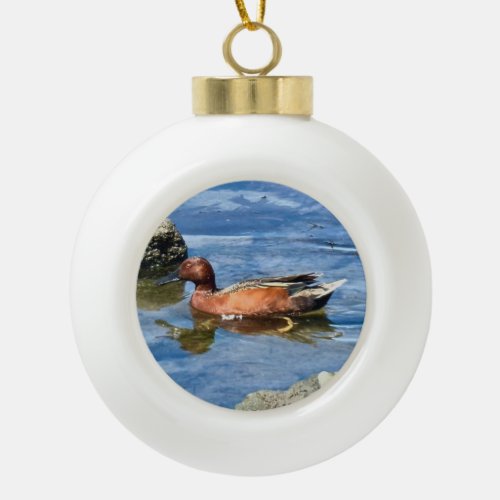 Cinnamon Teal Ceramic Ball Christmas Ornament