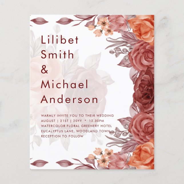 Cinnamon Terracotta FALL Floral Botanical WEDDING Flyer (Front)