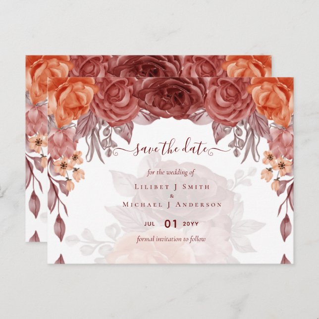 Cinnamon Terracotta FALL Floral Botanical WEDDING Postcard (Front/Back)