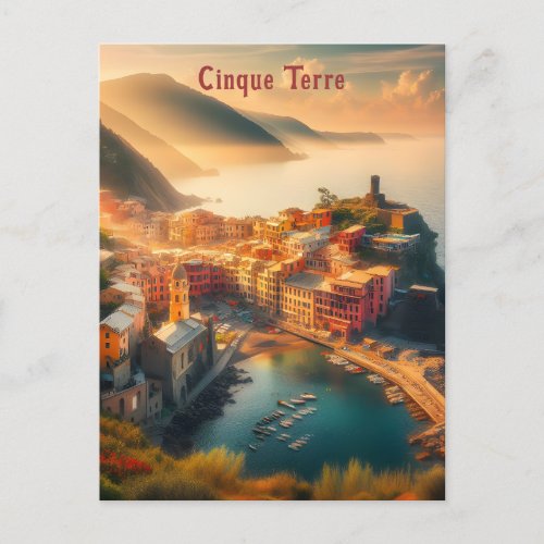 Cinque Terre Beach Italy Vintage Europe Travel Postcard