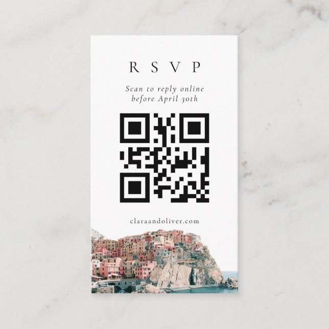 Cinque Terre Cliffside Village QR Code RSVP Card (Front)