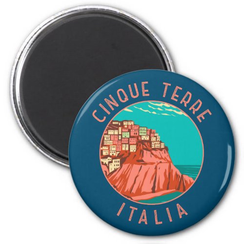 Cinque Terre Italy Distressed Circle Vintage Magnet