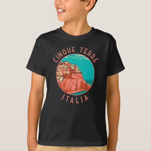 Cinque Terre Italy Distressed Circle Vintage T_Shirt