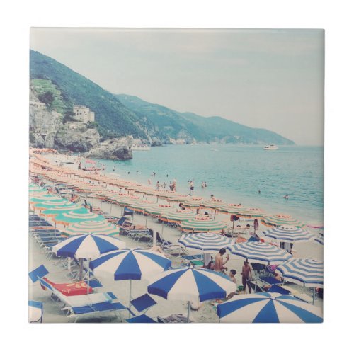 Cinque Terre Italy Fun Beach Scenic Travel Photo Ceramic Tile