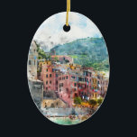 Cinque Terre Italy in the Italian Riviera Ceramic Ornament<br><div class="desc">Colorful buildings near the pier and the church of Santa Margherita d'Antiochia in Vernazza,  Cinque Terre,  Italy</div>