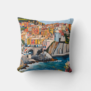 Cinque Terre Italy Mediterranean Modern Art Coast Throw Pillow